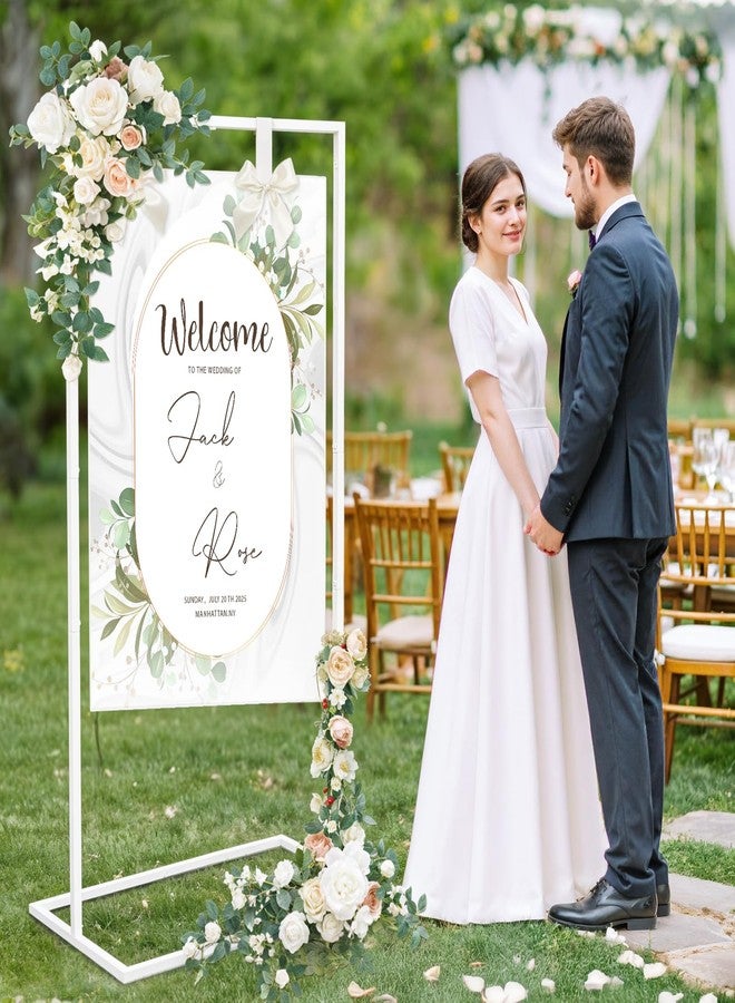 أور ورم حامل لافتة ترحيبية لحفل زفاف OurWarm White، حامل لافتة ترحيبية قابل للتعديل، حامل معدني بطول 68.9 بوصة للافتات الزفاف، وأعياد الميلاد، وحفلات استقبال المولود، وحفلات الكشف عن جنس المولود، والفعاليات التجارية - Image 2